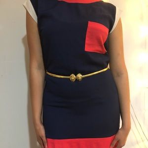 Vintage Gold Thin Stretch Waist Belt w Double Lion